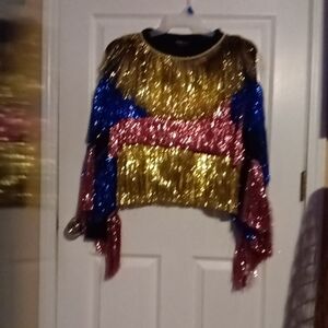 SHEIN Gold, Blue, and Pink Sequin Sweater